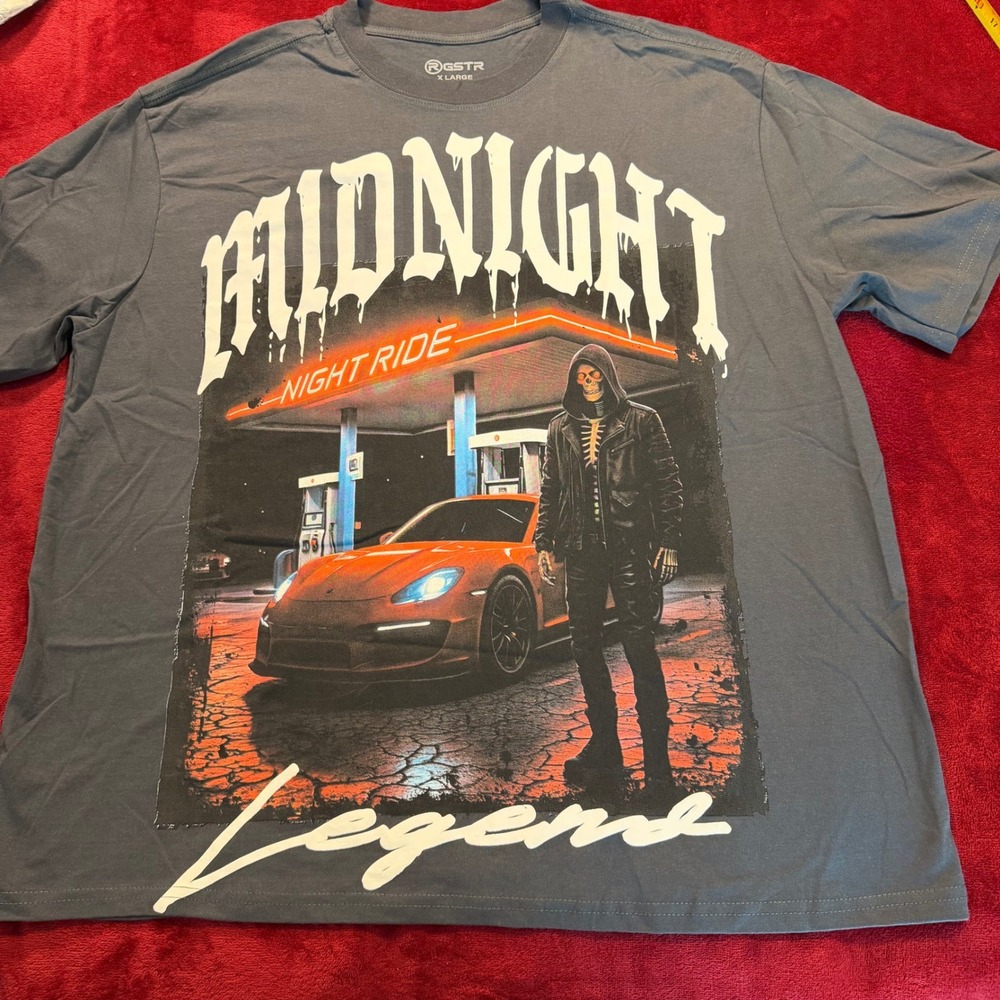 GSTR Midnight Night Ride Legend Skeleton Graphic Tee Shirt Gray Mens XL